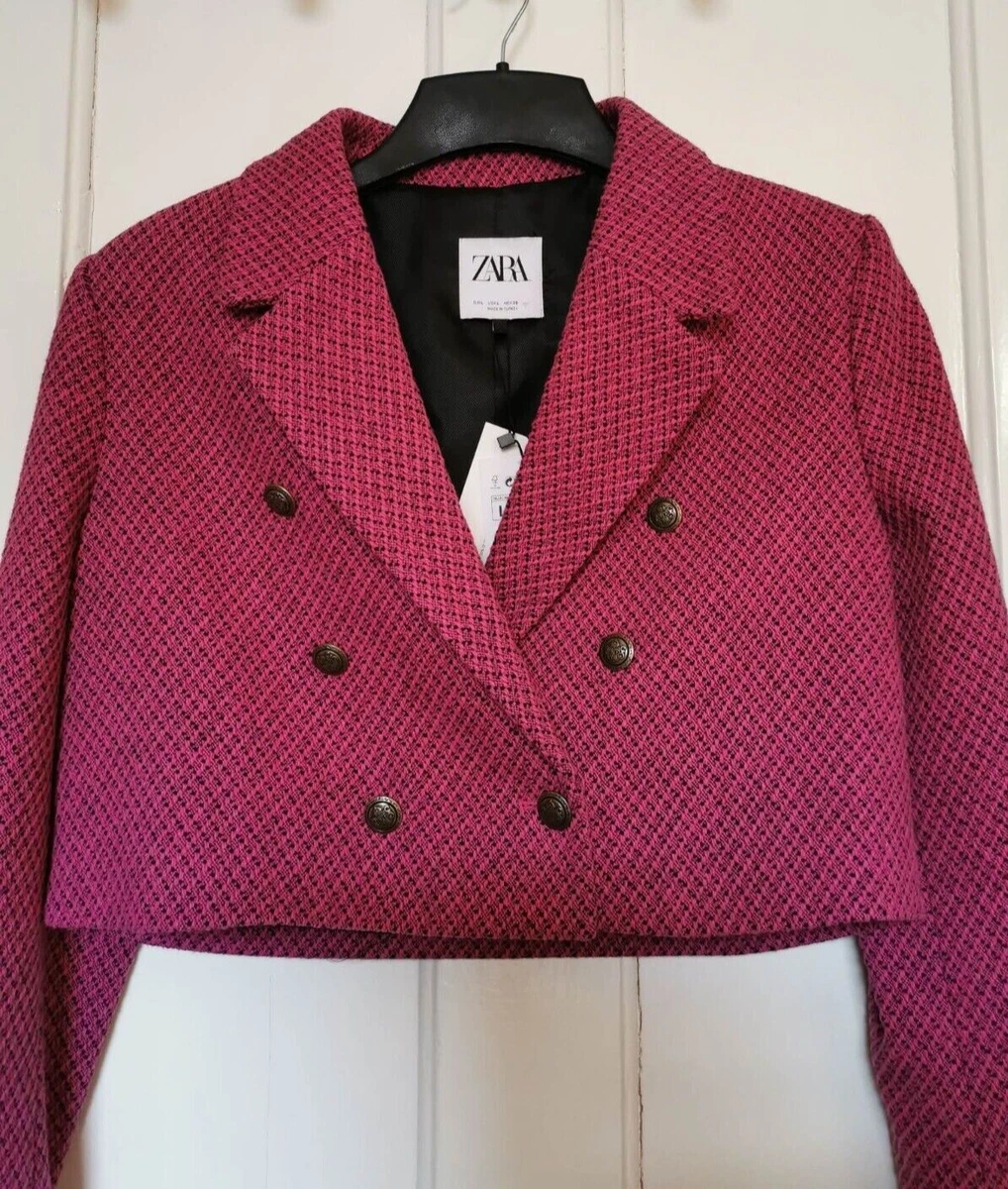 Zara Ladies Cropped Textured Blazer Jacket Pink Size L eBay