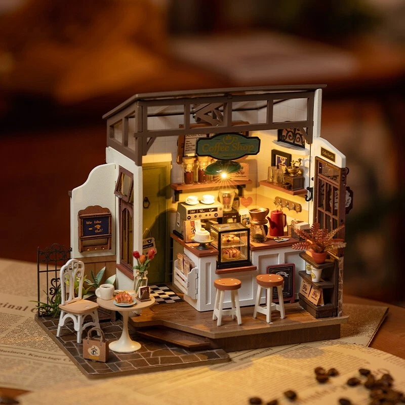 Rolife LED Minature Dollhouse DIY Café Miniature House Kit Teens Adult  Gifts