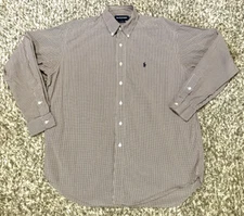 Ralph Lauren Golf Shirt Men Large Burgundy Micro Plaid Check Tilden Polo Oxford