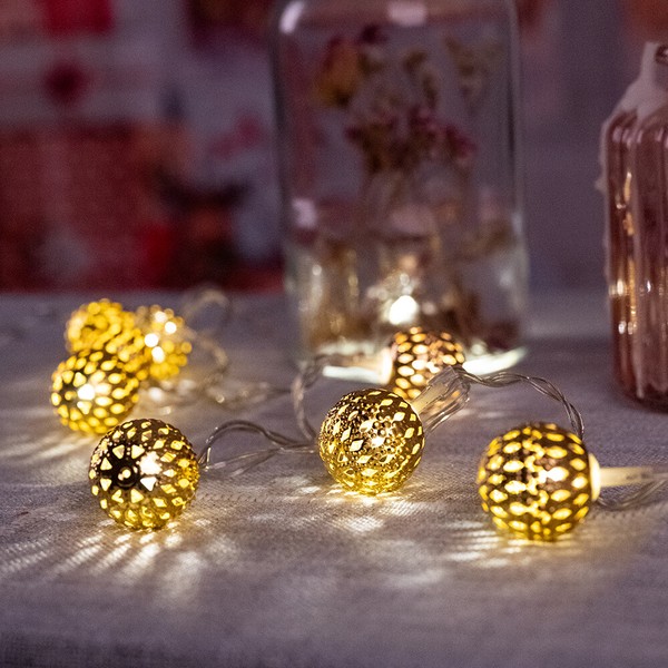 Led Weihnachts Lichter Kette Wohn Zimmer Dekorations Beleuchtung Kugeln Gold-image