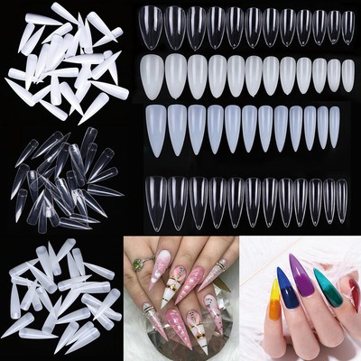 100 1pcs Professional False Nail Art Long Coffin Half French Acrylic Nail Tips Ebay