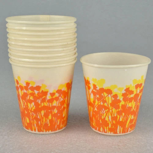 RARE VTG 10 ct. Sweetheart Wax Paper Drinking Cups Orange & Yellow Flowers 3 oz