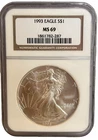1993 American Silver Eagle $1 Dollar Coin One Troy Ounce 0.999 Fine NGC MS69