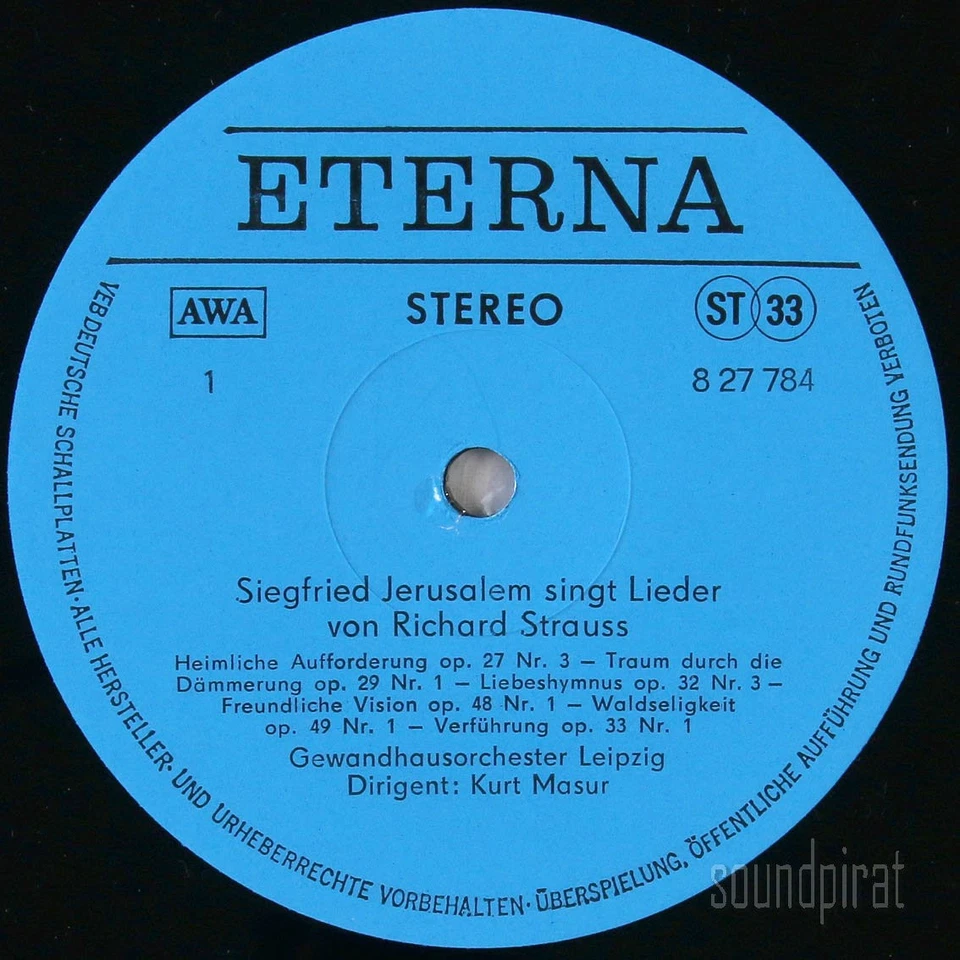 SIEGFRIED JERUSALEM & MASUR RICHARD STRAUSS LIEDER ETERNA ED.1 STEREO 827784 NM - Image 3 of 3