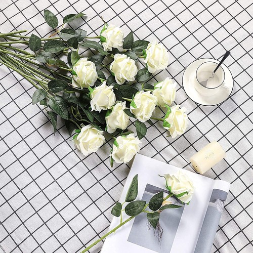 12 PCS Artificial Roses Single Long Stem Silk Blossom Fake Flower for Home Pa... - Picture 2 of 3