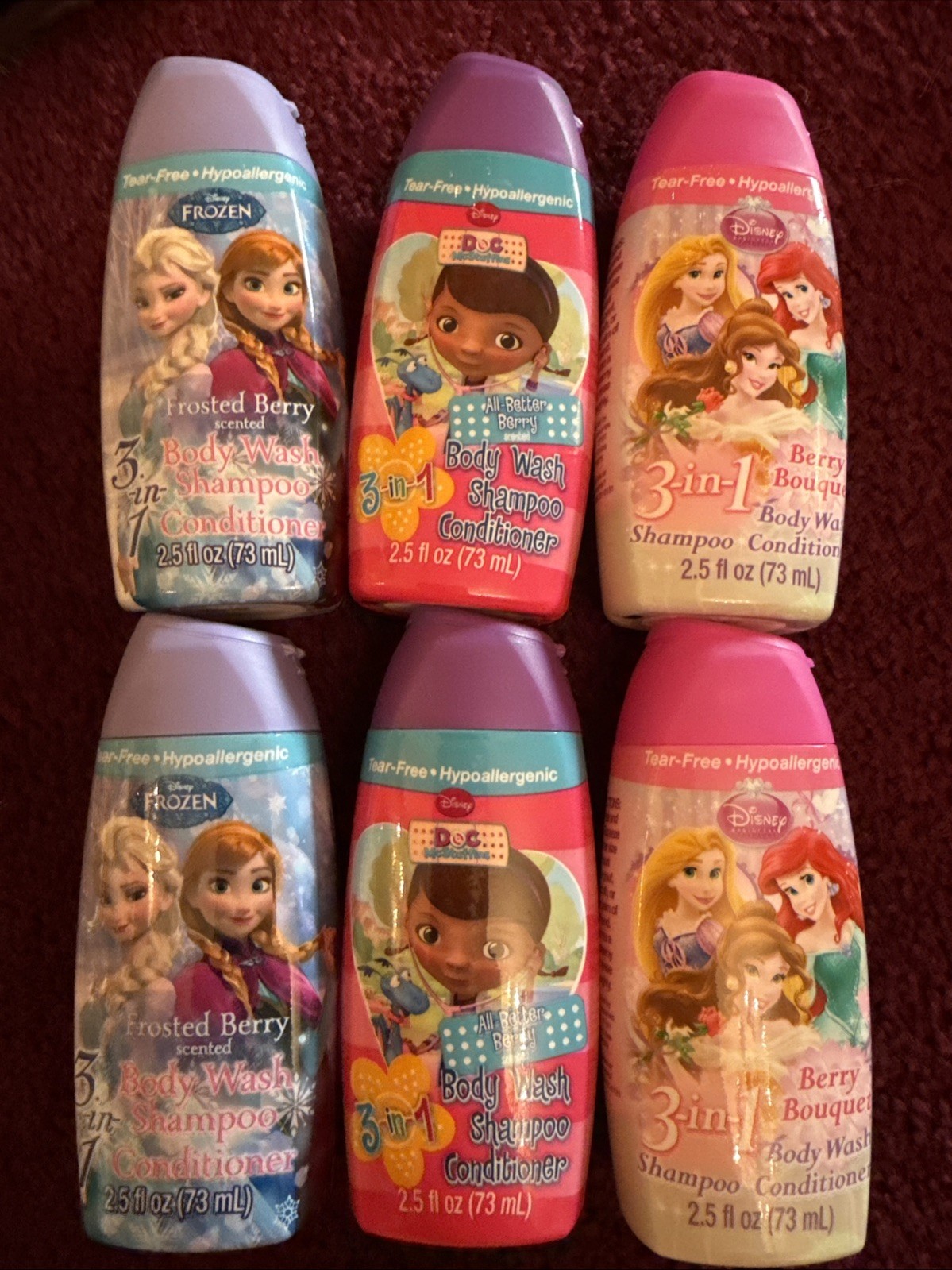Girls Kids 3-in-1 Body Wash Shampoo Conditioner 6 Pack Frozen Princess Doc