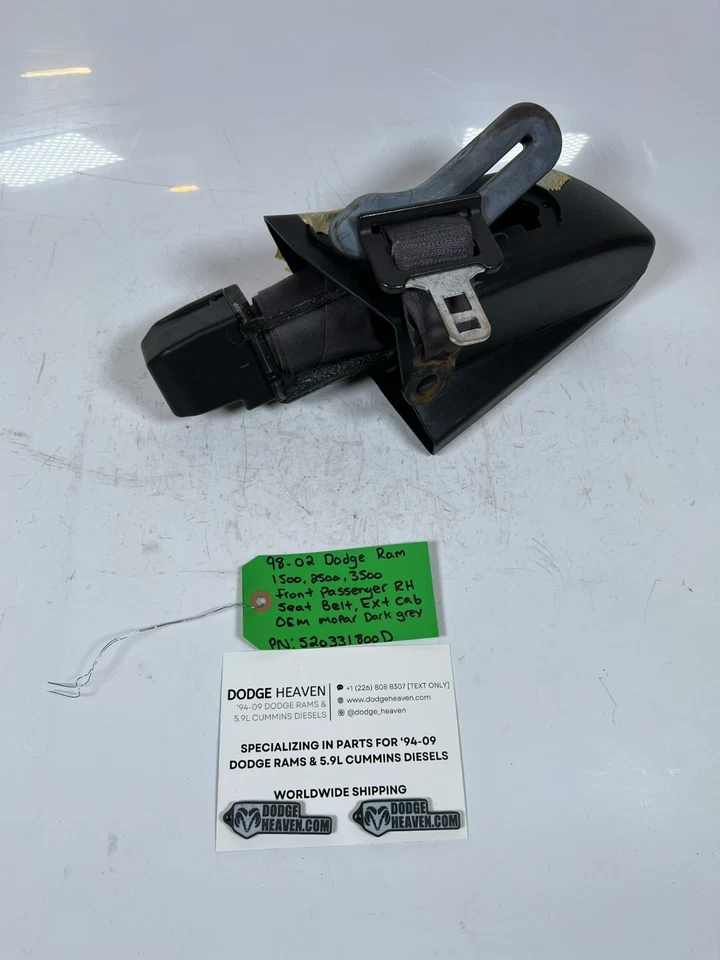 Cinturón de seguridad del pasajero delantero cabina extendida OEM 1998-2002 Dodge Ram 1500-3500 Foto 4 de 4