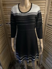 Nine West Women's Size S Knit Dress 3/4 Sleeve Black & White Stripe NWT