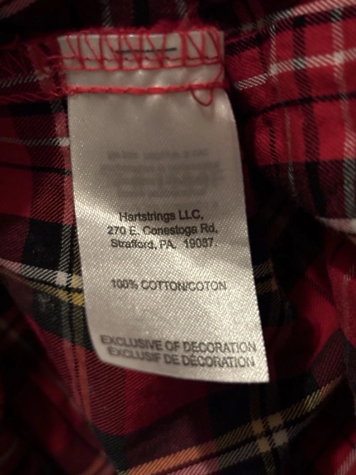 Vestido Hartstrings Niñas Rojo Y Negro A Cuadros Terciopelo Lazos Vacaciones Talla 6x Foto 4 de 4