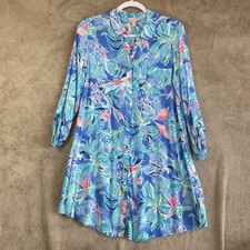 Lilly Pulitzer XL Natalie Shirtdress Swim Beach Coverup Tropical Travel EUC