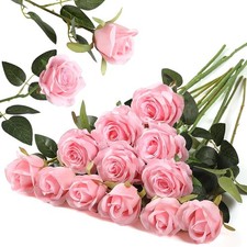 Hawesome 12PCS Artificial Silk Flowers Realistic Roses Bouquet Long Stem for Hom
