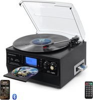 DIGITNOW 9-in-1 Turntable Vinyl Record Player CD Cassette Bluetooth AM/FM Radio