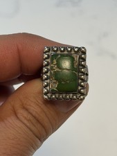EARLY 1900'S NATIVE AMERICAN NAVAJO GREEN TURQUOISE STERLING SILVER RING SZ 6.25
