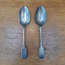 Antique Pair James Dixon Sons Fiddle Pattern Tablespoons Nickel Silver Spoons
