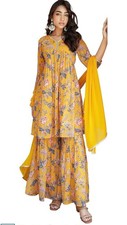Indian Women's Flowy Floral Printed Kurta Kurti Top Tunic Festive Wedding Party