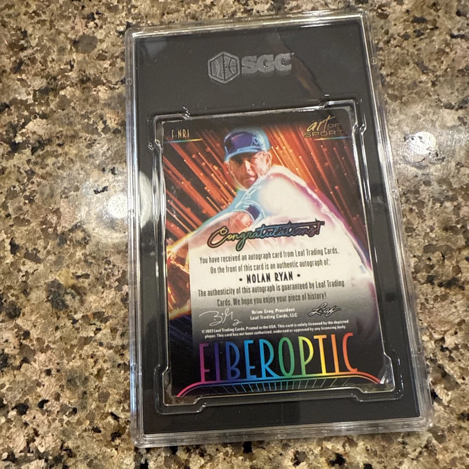 Nolan Ryan Signed 2023 Leaf Art Of Sport Fiberoptic Green 2/3 SGC 8 Auto 10 - Image 2 of 3
