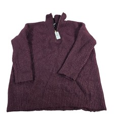 EXPRESS Men Half Zip Sweater Burgundy Ribbed Knit Wool Blend Pullover Size L