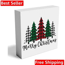 Funny Christmas Trees Wooden Box Sign Plaque Merry Christmas Wood Box Sign Ru...