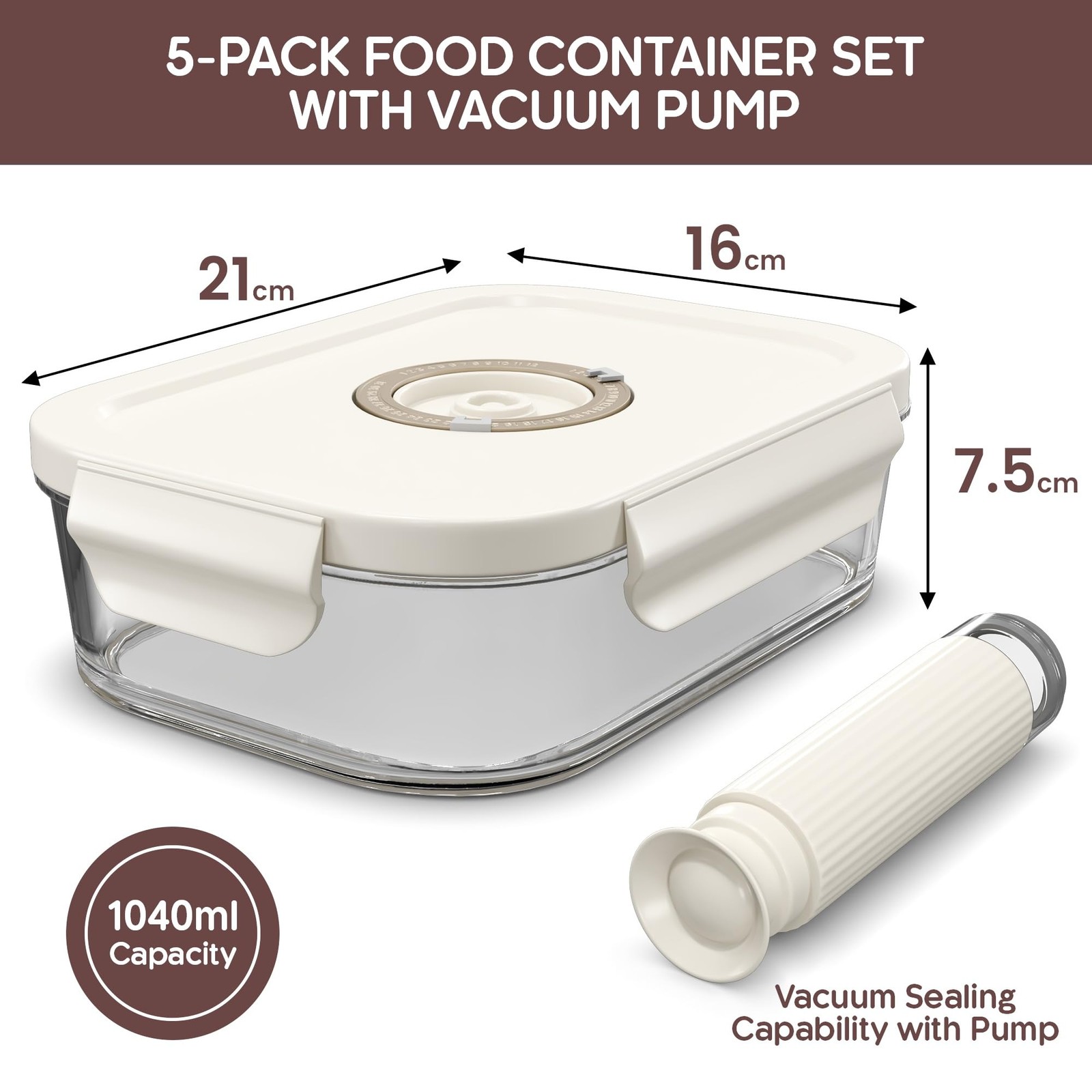 Set 5 Contenitori Sottovuoto in Vetro 1040ml con Pompa e Datario Online - 3