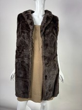 Vintage Faux Fur Vest Coat Brown Sleeveless Open Front Womens Outerwear