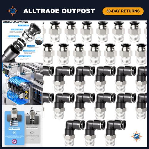 30Pcs Push to Connect Straight & Elbow Fitting Kit 1/4" x 1/8" NPT - Plumbing Pa
