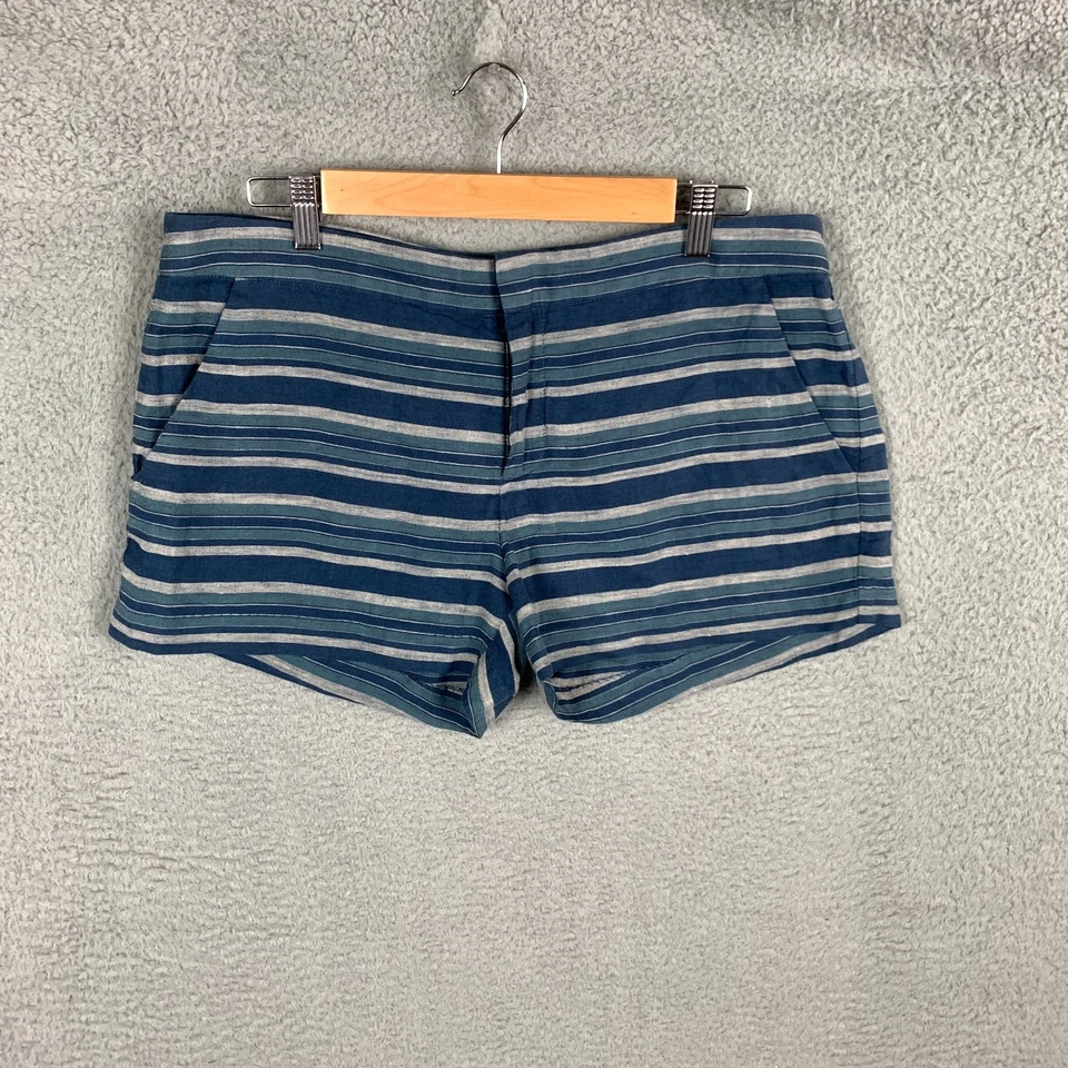 Pantalones Cortos Joie Merci Para Mujer 10 Azul/Gris Rayas Tiro Bajo Lino Marinero Informales Nuevos con Etiquetas Foto 4 de 4