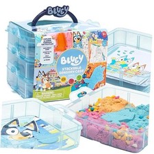 Bluey Stackable Sensory Case - Reusable Bin With Stickers, Play Sand Bags,