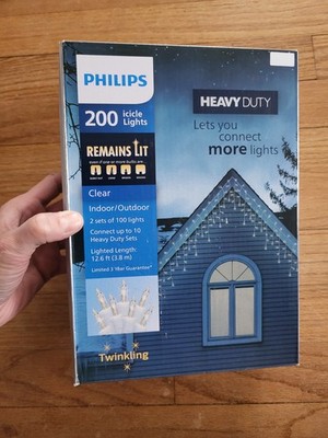 Philips Heavy Duty 200 Icicle Christmas Lights Clear In/Outdoor White TWINKLING