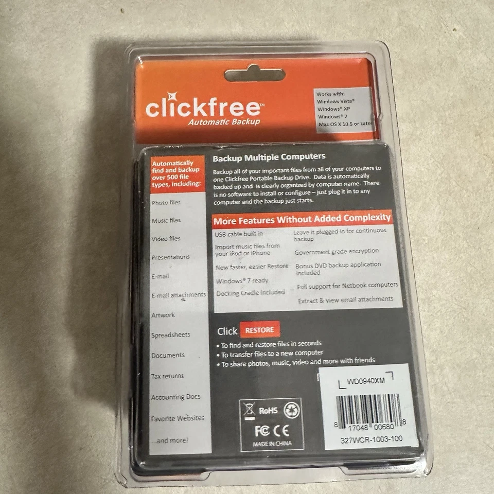 Clickfree C2 Automatic Home Backup Drive 320 GB Windows PC MAC New SEALED! - Image 4 of 4