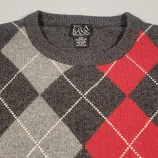 JOS. A. Bank Lambswool Argyle Sweater Gray Red Mens Size 2XL Pullover Crew Neck