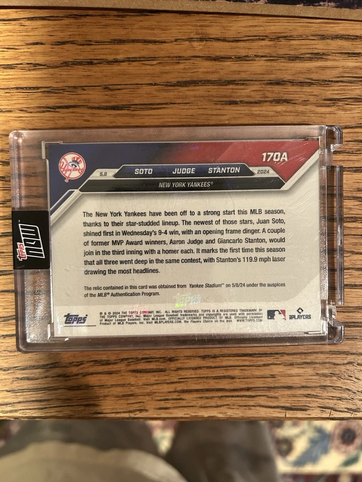 Tarjeta 170A 2024 MLB TOPPS NOW reliquia usada en juegos 66/125 SOTO/JUEZ/STANTON Foto 2 de 2
