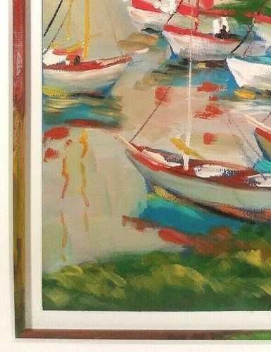 IMPRESSIONIST ARTIST Sd HARBOR & BOAT SHORELINE ORIGINAL OIL PAINTED FILET - Picture 8 of 12