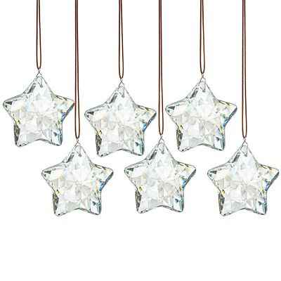 Set of 6 Crystal Glass Christmas Ornaments Clear Faceted Glass Christmas Star...
