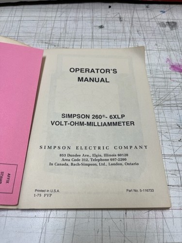 Simpson 260-6XLP Volt-Ohm-Milliammeter Operator's Manual - Picture 2 of 3