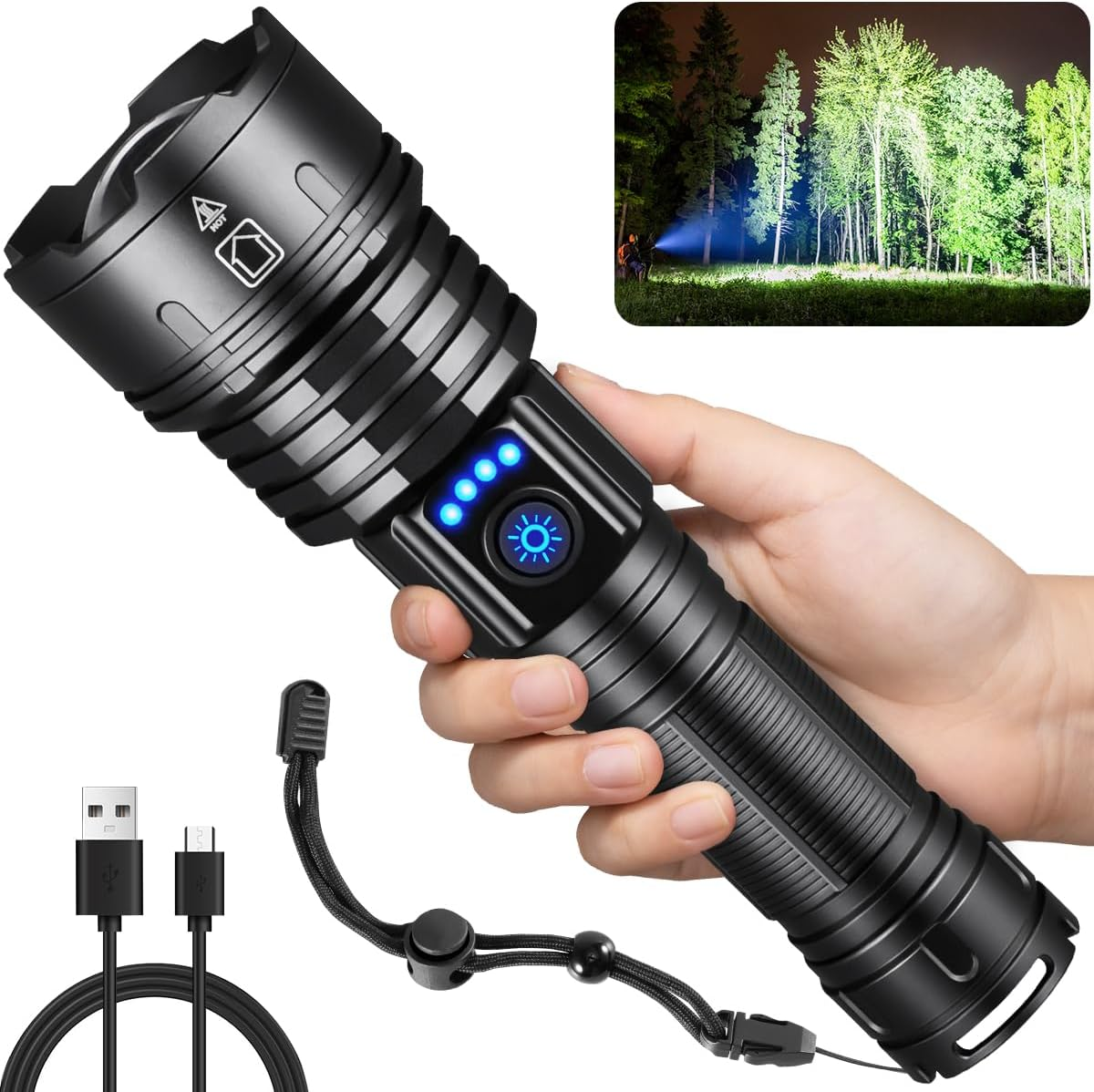 Flashlights High Lumens Rechargeable, 990000LM Super Bright Flashlight, Adjustab