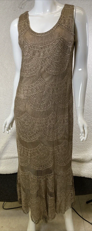 Conjunto de 2 piezas de chaqueta de encaje metálico Damianou Top y vestido formal largo, talla S Foto 4 de 4