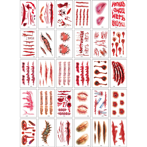 30 pezzi adesivi tatuaggio ferita Halloween cicatrice sangue finto tatuaggio adesivi impermeabili - Foto 16 di 16