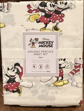 Pottery Barn Teen Disney Mickey Mouse Holiday Percale Full Sheet Set, Christmas
