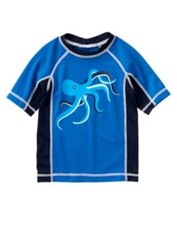 GYMBOREE SWIM SHOP BLUE NAVY w/ OCTOPUS S/S RASH GUARD 12 18 24 2T 3T NWT