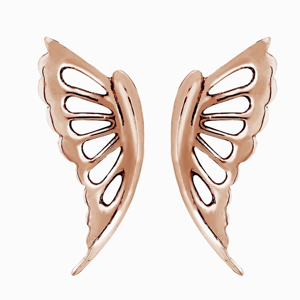 Butterfly Wings Stud Earrings 14K Rose Gold Plated Sterling Silver 925 Foto 4 de 4