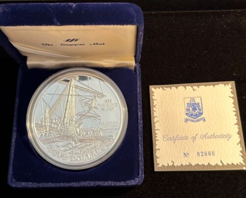BERMUDA 1987 $5 "Wreck of the Sea Venture" 5oz., .999, 65mm silver proof coin - Picture 5 of 5