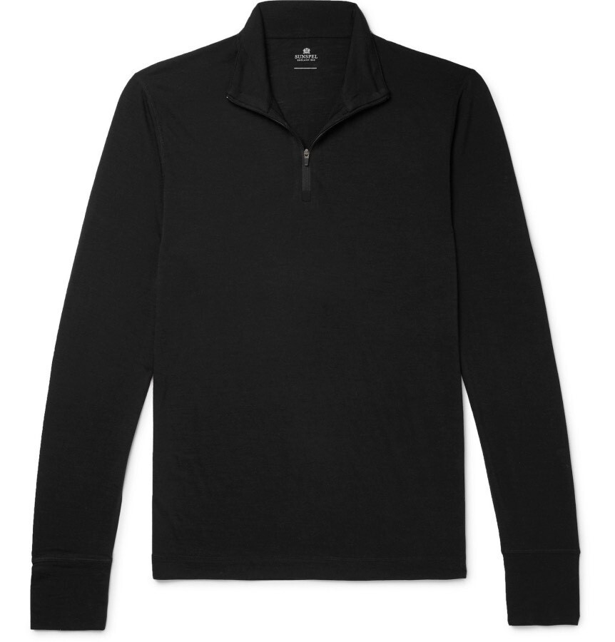 Pull Fin Mi-zippé Sunspel 100% Laine Mérino Noir - Taille XL (48/50), Neuf Sans étiquette