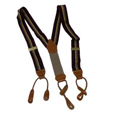 Dooney Bourke Suspenders Adjustable Striped Maroon Yellow Gray Vintage Brass