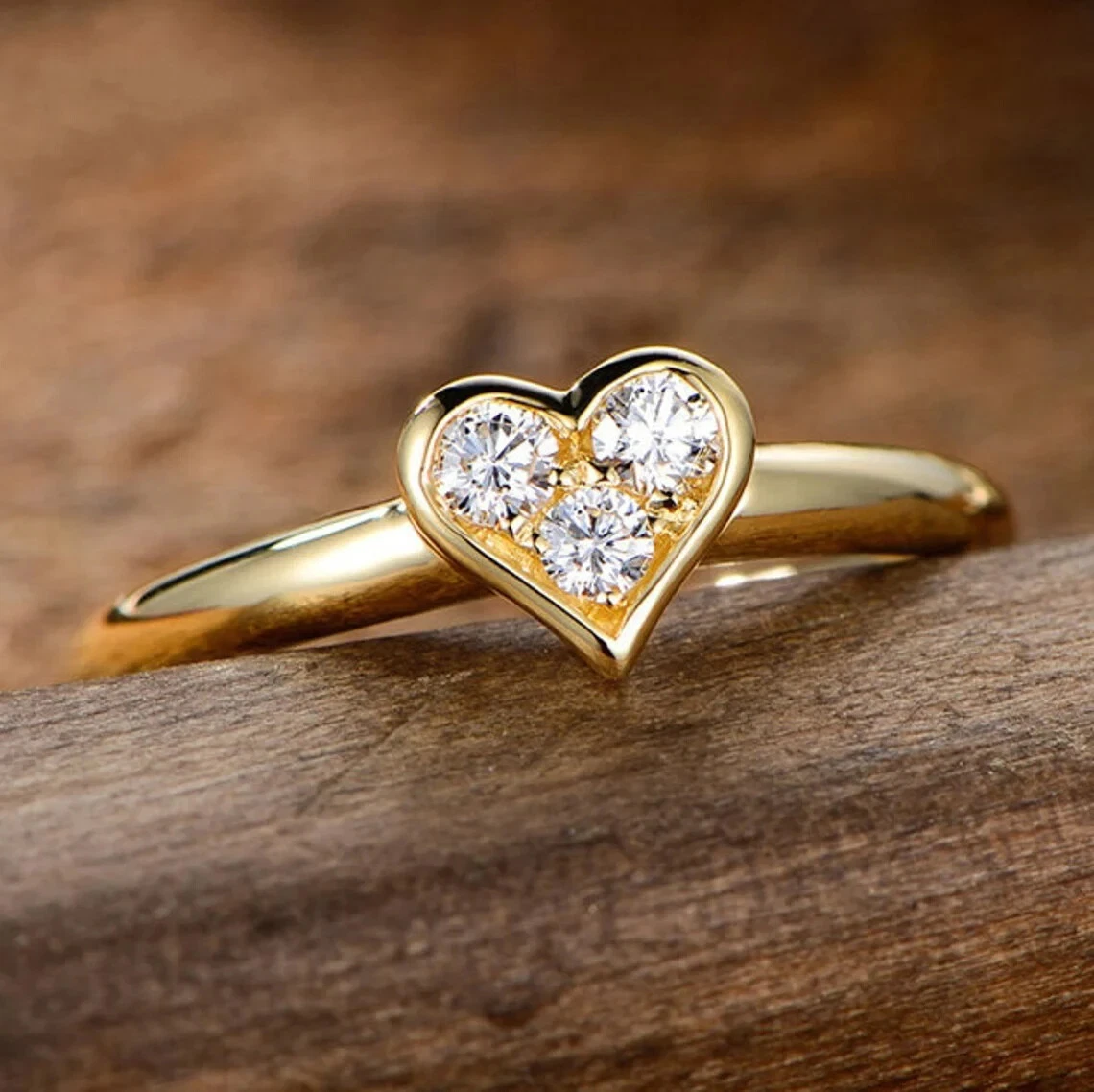 Christmas Gift Ring Diamond Ring 14K Yellow Gold Heart Shape
