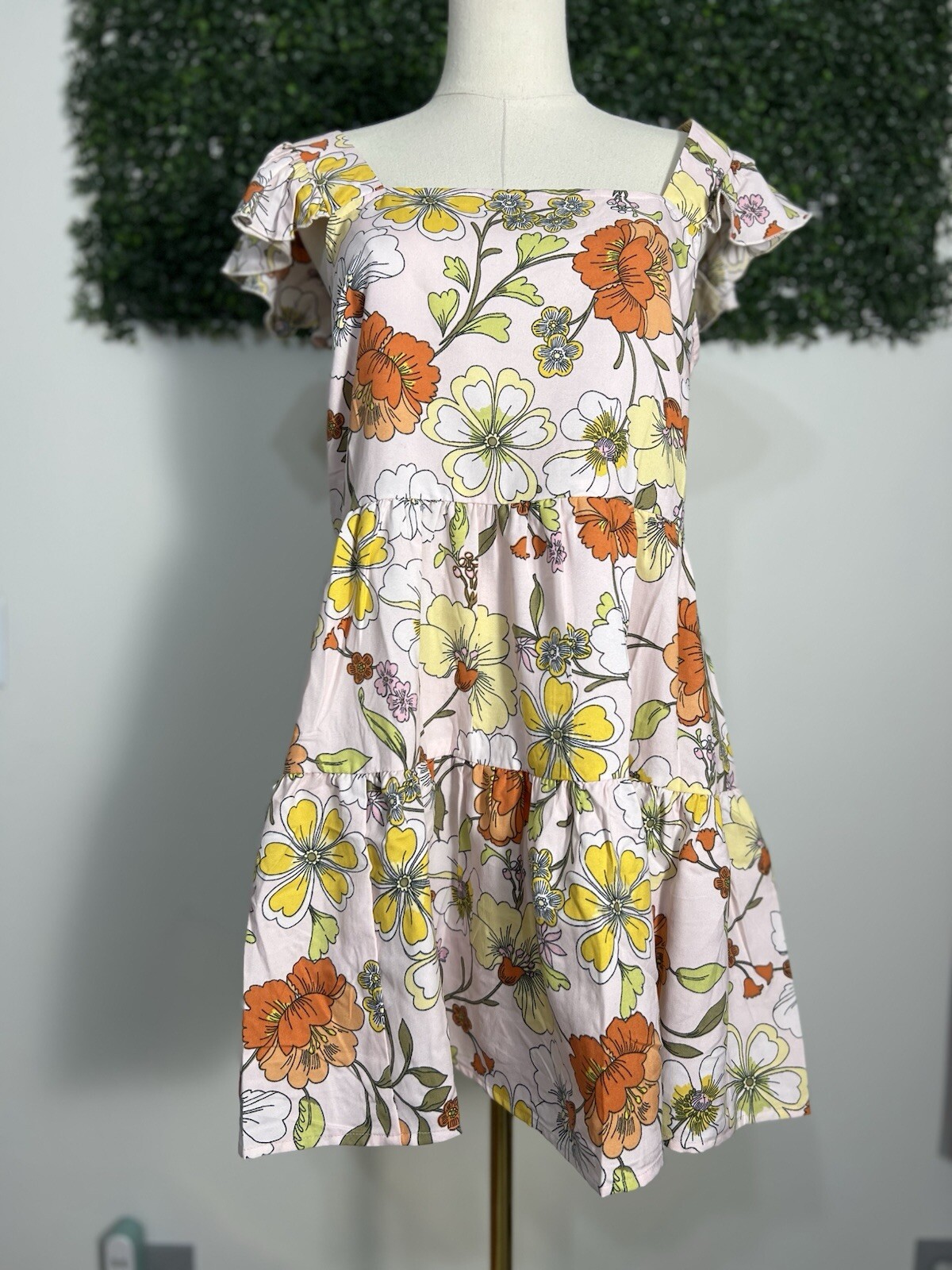 BOG Collective Lottie & Holly Floral Mini Dress Blush Pink Rust Fit N Flare Med‎