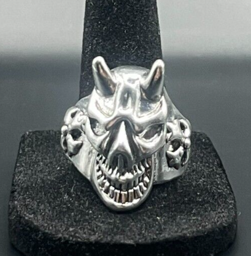Vintage Antique Silver Tone Skull Ring - Size 10.5