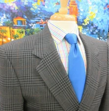40 R- PERRY ELLIS PORTFOLIO 100% WOOL SPORT COAT GRAY/BLACK/BROWN MADRAS PLAID