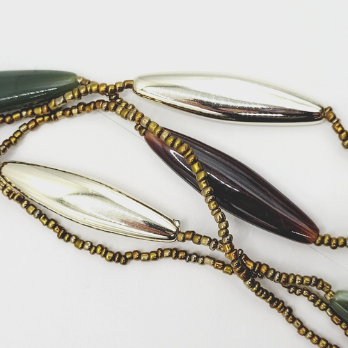 Multi Strand Color Lucite Acrylic Metallic Gold Seed Bead Vintage Necklace 31 in - Picture 13 of 19