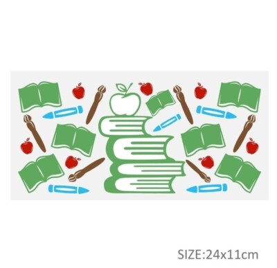 Teacher books 1 Piece UV DTF Cup Wrap, Transfer Stickers for Glass school