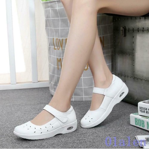 white flat nursing shoes